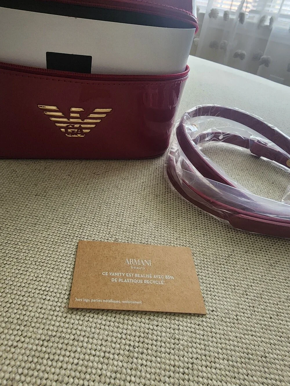 Emporio Armani Patent Cosmetic Case in Berry